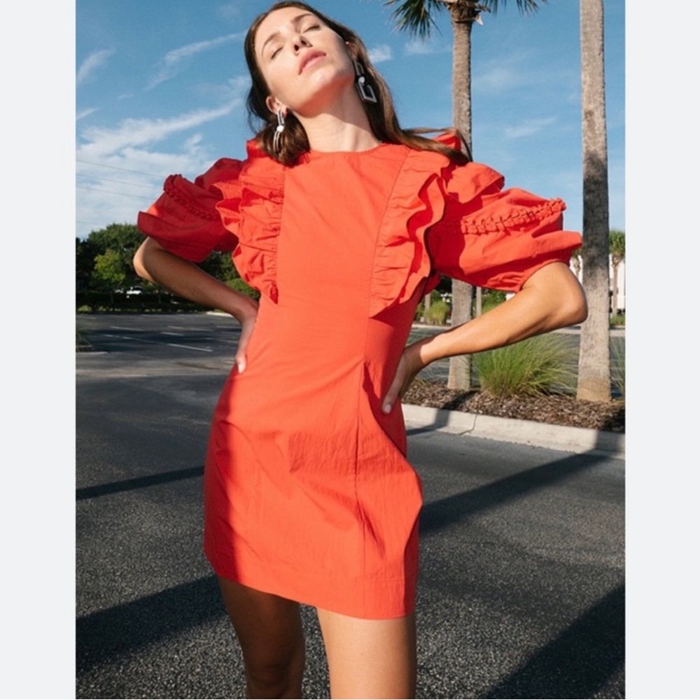 Rhode Varja Puff Sleeve Ruffle Mini Dress